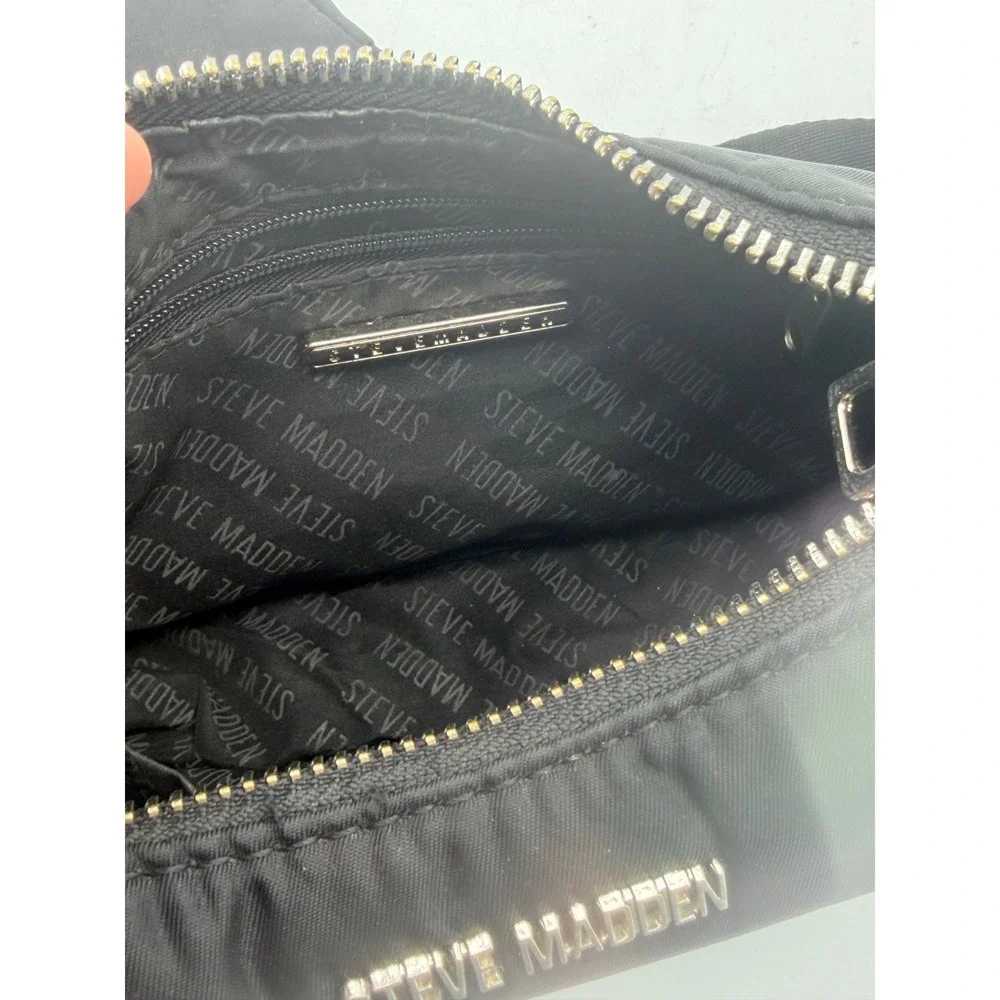 Steve Madden BVital Black Nylon Crossbody Bag with Detachable Pouch & Chain